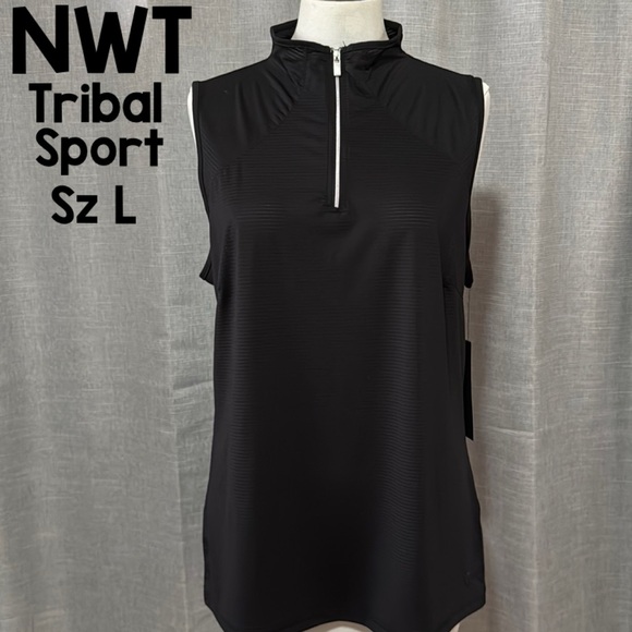 NWT Tribal Sport Golf Top-Sleeveless 1/4 Zip-Black-Sz L-Wmns-Dri Wick Material - Picture 1 of 14
